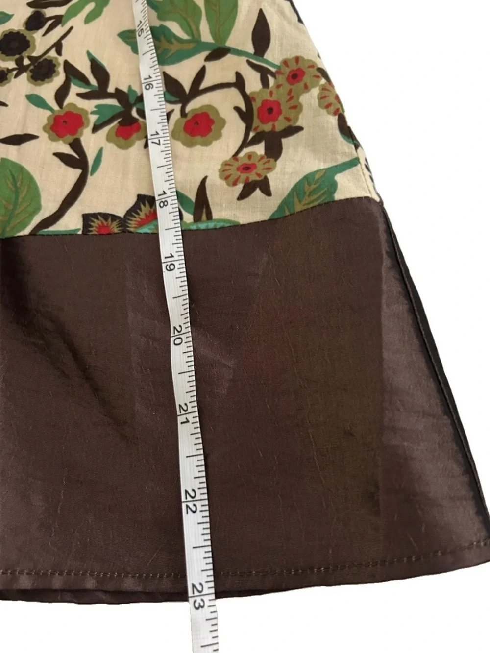 Forever 21 Floral Circle Skirt Oatmeal Beige Brown Hem 100% Cotton Size M - Picture 9 of 9